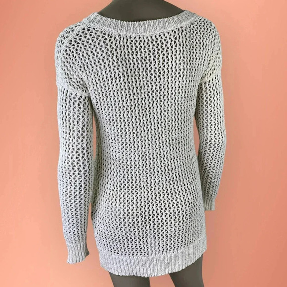 W118 by Walter Baker Cream Open Knit Pullover Sweater Women Size S Gold Thread - Picture 2 of 16